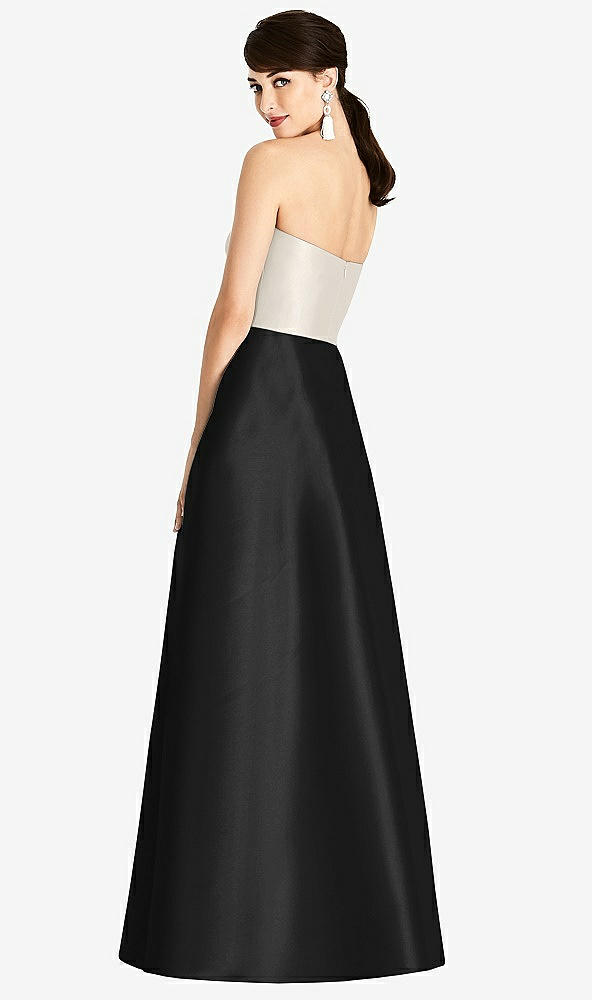 Back View - Black & Ivory Strapless A-Line Satin Dress with Pockets