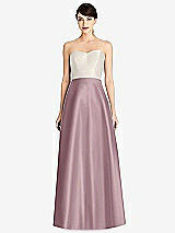 Front View Thumbnail - Dusty Rose & Ivory Strapless A-Line Satin Dress with Pockets