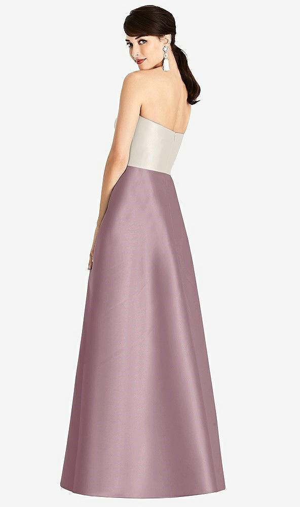 Back View - Dusty Rose & Ivory Strapless A-Line Satin Dress with Pockets