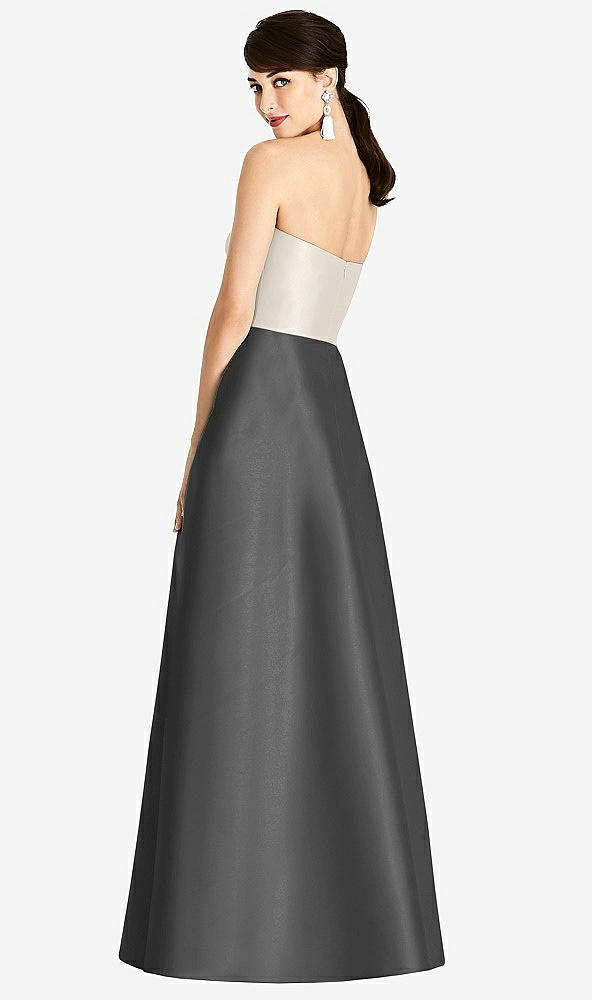 Back View - Gunmetal & Ivory Strapless A-Line Satin Dress with Pockets