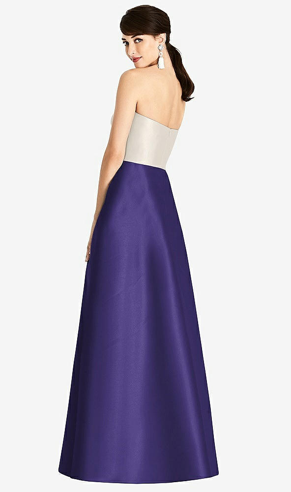 Back View - Grape & Ivory Strapless A-Line Satin Dress with Pockets