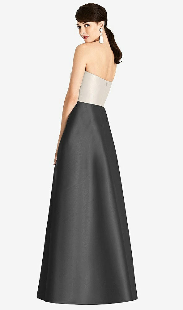 Back View - Pewter & Ivory Strapless A-Line Satin Dress with Pockets
