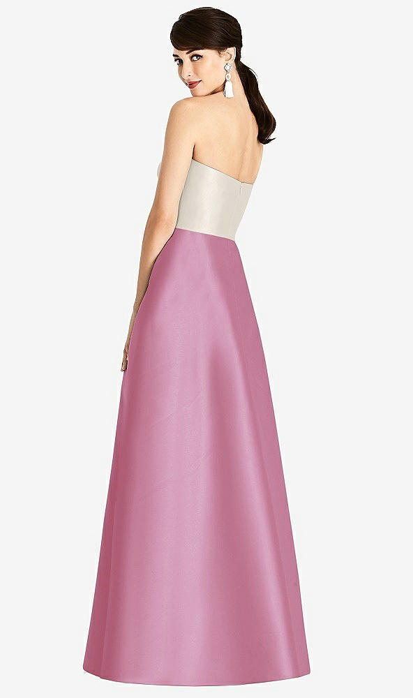 Back View - Powder Pink & Ivory Strapless A-Line Satin Dress with Pockets
