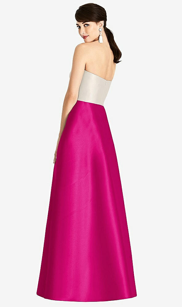 Back View - Think Pink & Ivory Strapless A-Line Satin Dress with Pockets