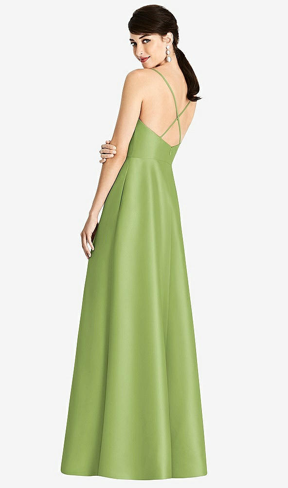 Back View - Mojito V-Neck Full Skirt Satin Maxi Dress