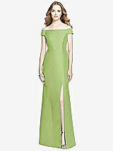 Front View Thumbnail - Mojito Off-the-Shoulder Criss Cross Back Satin Dress