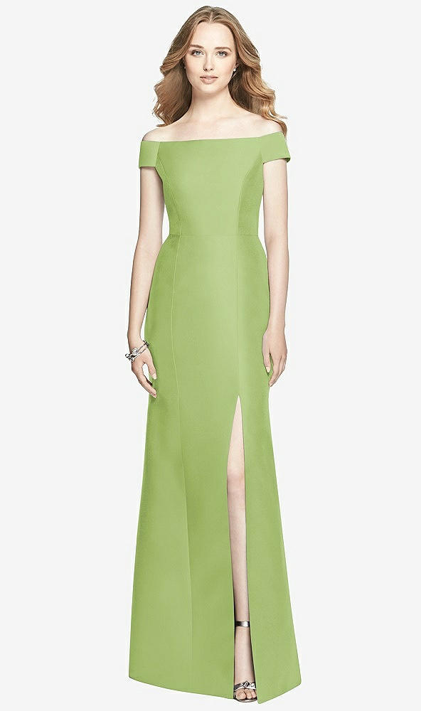 Front View - Mojito Off-the-Shoulder Criss Cross Back Satin Dress