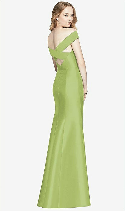 Off-the-shoulder Criss Cross Back Satin Bridesmaid Dress In
