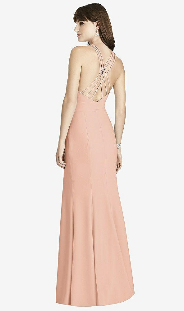 Back View - Pale Peach Criss Cross Open-Back Trumpet Gown