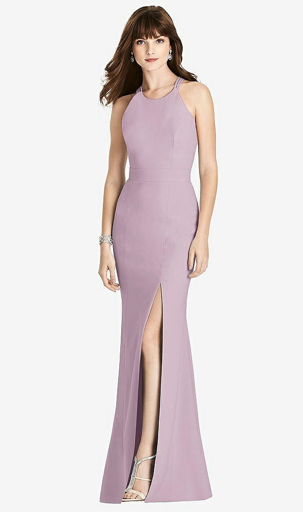 Front View - Suede Rose Criss Cross Open-Back Trumpet Gown