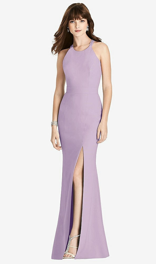 Front View - Pale Purple Criss Cross Open-Back Trumpet Gown