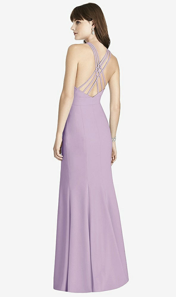 Back View - Pale Purple Criss Cross Open-Back Trumpet Gown