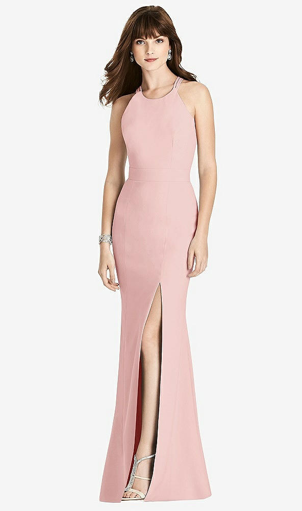 Front View - Rose Criss Cross Open-Back Trumpet Gown
