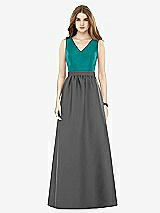 Front View Thumbnail - Gunmetal & Jade Alfred Sung Bridesmaid Dress D752