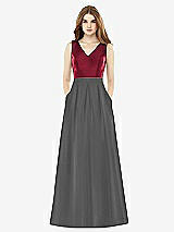 Front View Thumbnail - Gunmetal & Burgundy Alfred Sung Bridesmaid Dress D753