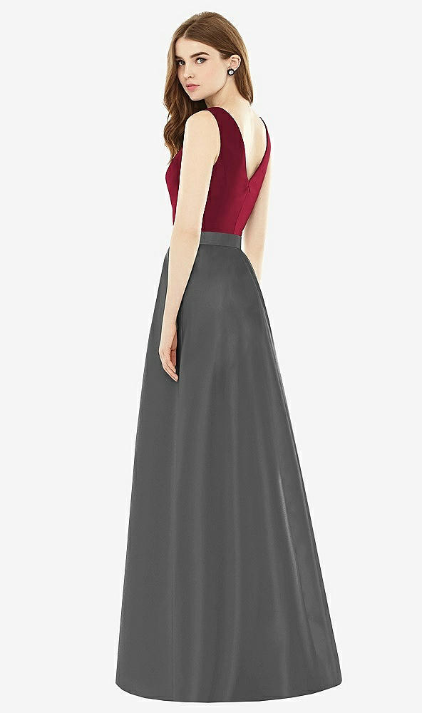 Back View - Gunmetal & Burgundy Alfred Sung Bridesmaid Dress D753