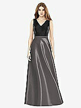 Front View Thumbnail - Caviar Gray & Black Sleeveless A-Line Satin Dress with Pockets