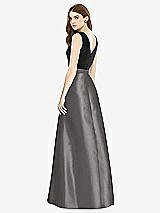 Rear View Thumbnail - Caviar Gray & Black Sleeveless A-Line Satin Dress with Pockets
