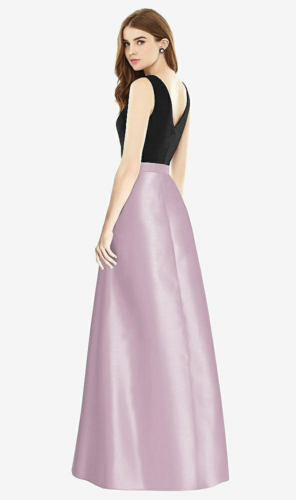 Back View - Suede Rose & Black Sleeveless A-Line Satin Dress with Pockets