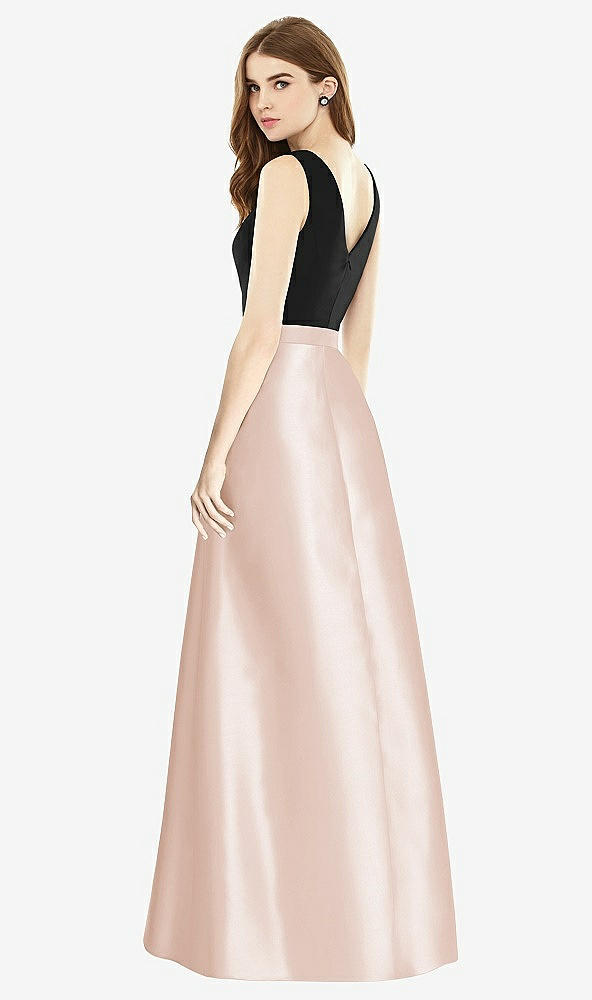 Back View - Cameo & Black Sleeveless A-Line Satin Dress with Pockets