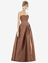 Front View Thumbnail - Cognac & Cognac Strapless Pleated Skirt Maxi Dress with Pockets
