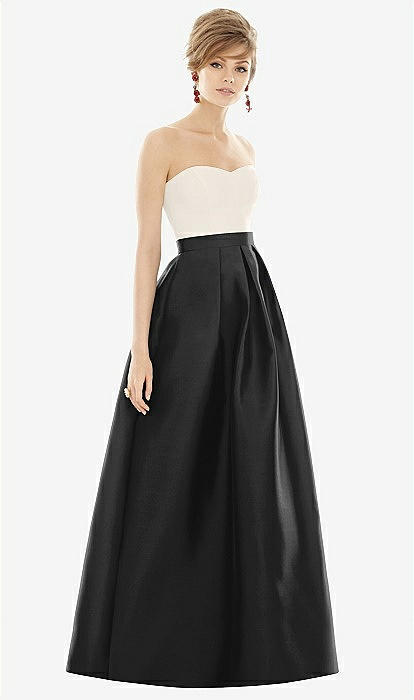 Strapless Pleated Skirt Maxi Bridesmaid Dress With Pockets