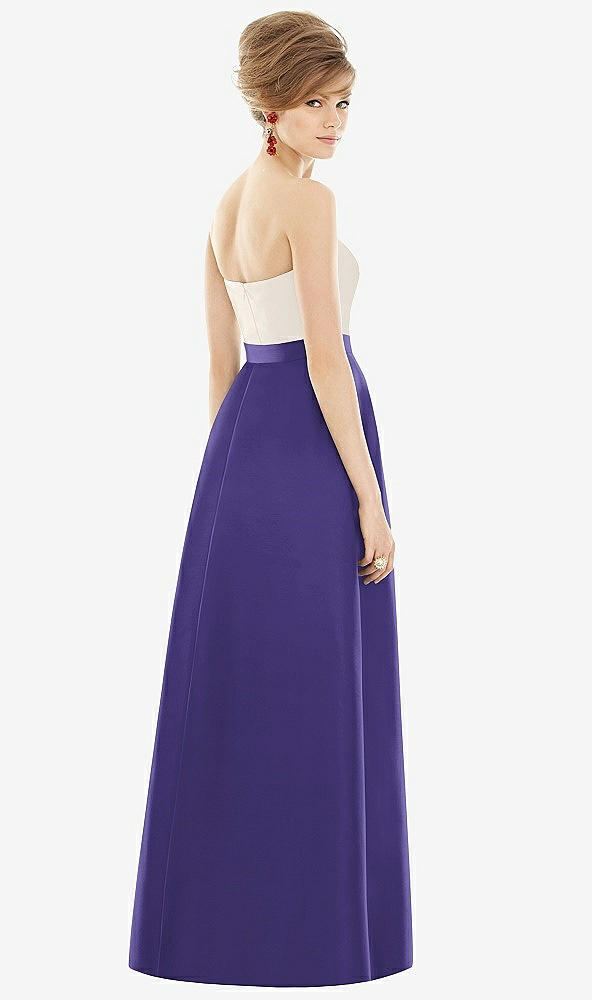 Back View - Grape & Ivory Strapless Pleated Skirt Maxi Dress with Pockets
