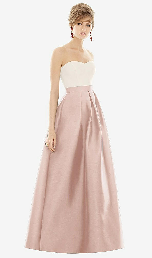 Front View - Toasted Sugar & Ivory Strapless Pleated Skirt Maxi Dress with Pockets