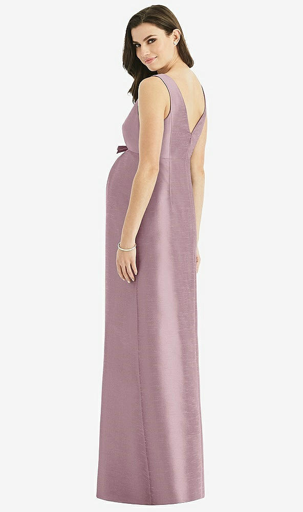 Back View - Dusty Rose Sleeveless Satin Twill Maternity Dress