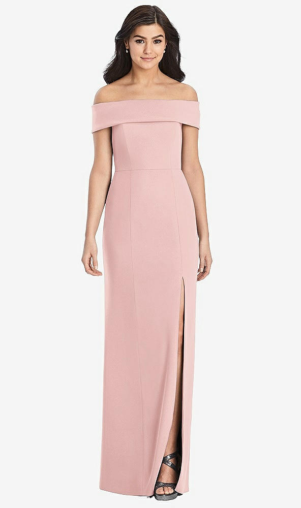 Front View - Rose Cuffed Off-the-Shoulder Trumpet Gown