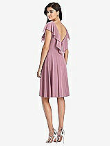 Rear View Thumbnail - Dusty Pink Midi Natural Waist Ruffled VNeck Dress