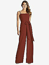 Front View Thumbnail - Auburn Moon Spaghetti Strap Crepe Jumpsuit with Sash - Alana 