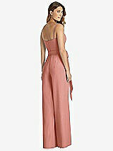 Rear View Thumbnail - Desert Rose Spaghetti Strap Crepe Jumpsuit with Sash - Alana 