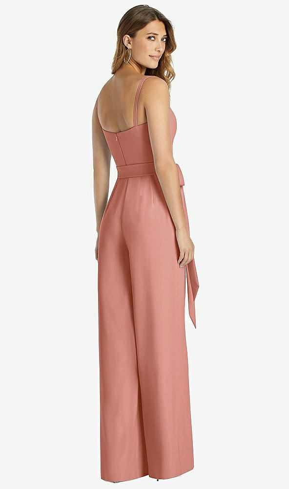 Back View - Desert Rose Spaghetti Strap Crepe Jumpsuit with Sash - Alana 