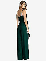 Rear View Thumbnail - Evergreen Spaghetti Strap Crepe Jumpsuit with Sash - Alana 