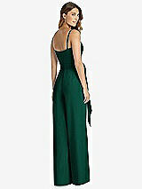 Rear View Thumbnail - Hunter Green Spaghetti Strap Crepe Jumpsuit with Sash - Alana 