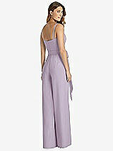Rear View Thumbnail - Lilac Haze Spaghetti Strap Crepe Jumpsuit with Sash - Alana 