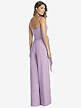 Rear View Thumbnail - Pale Purple Spaghetti Strap Crepe Jumpsuit with Sash - Alana 