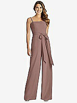 Front View Thumbnail - Sienna Spaghetti Strap Crepe Jumpsuit with Sash - Alana 