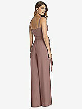 Rear View Thumbnail - Sienna Spaghetti Strap Crepe Jumpsuit with Sash - Alana 