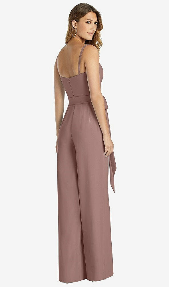 Back View - Sienna Spaghetti Strap Crepe Jumpsuit with Sash - Alana 