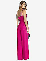 Rear View Thumbnail - Think Pink Spaghetti Strap Crepe Jumpsuit with Sash - Alana 