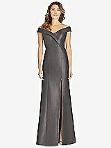 Front View Thumbnail - Caviar Gray Off-the-Shoulder Cuff Trumpet Gown with Front Slit