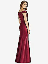 Rear View Thumbnail - Burgundy Off-the-Shoulder Cuff Trumpet Gown with Front Slit