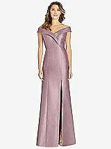 Front View Thumbnail - Dusty Rose Off-the-Shoulder Cuff Trumpet Gown with Front Slit