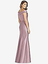 Rear View Thumbnail - Dusty Rose Off-the-Shoulder Cuff Trumpet Gown with Front Slit