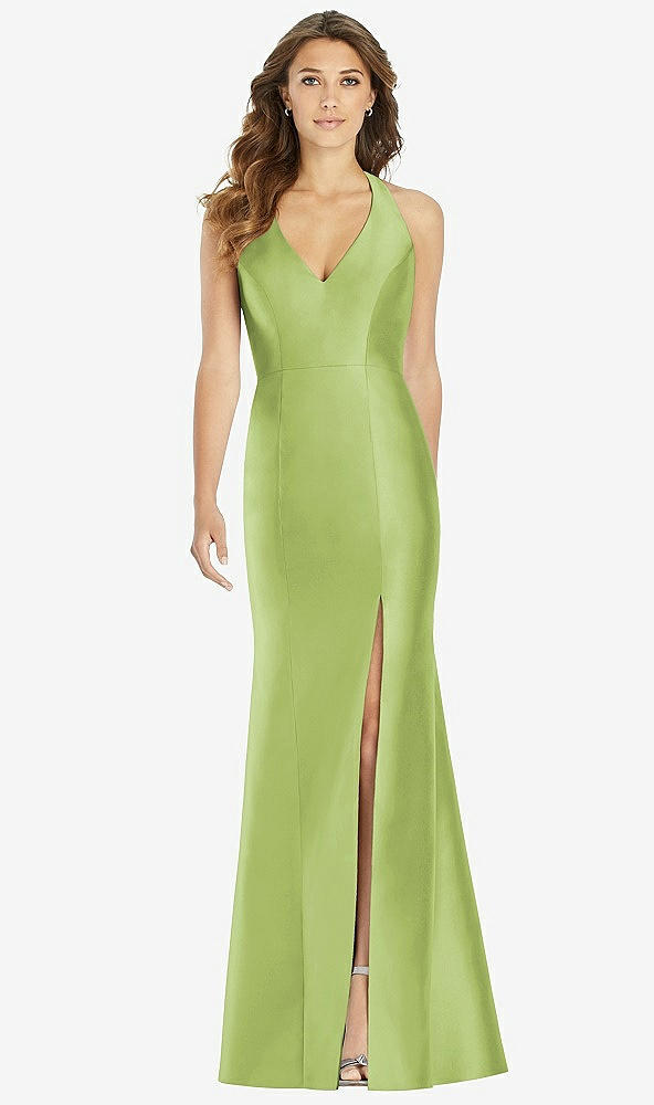 Front View - Mojito V-Neck Halter Satin Trumpet Gown