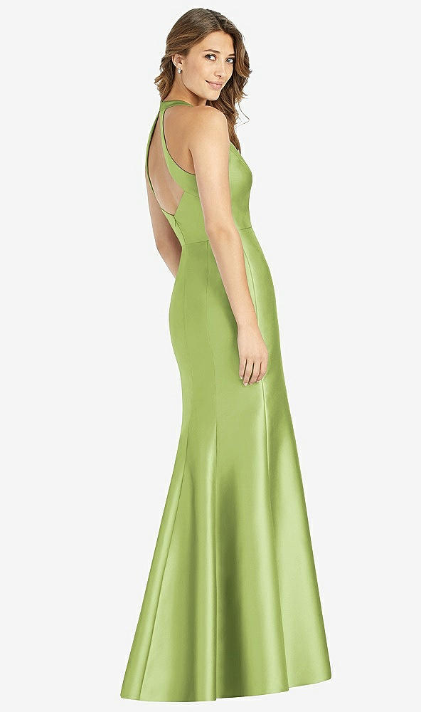 Back View - Mojito V-Neck Halter Satin Trumpet Gown