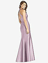 Rear View Thumbnail - Suede Rose V-Neck Halter Satin Trumpet Gown