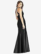 Rear View Thumbnail - Black V-Neck Halter Satin Trumpet Gown